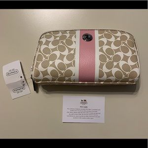 Coach PVC Pink Stripe Cosmetic Bag
